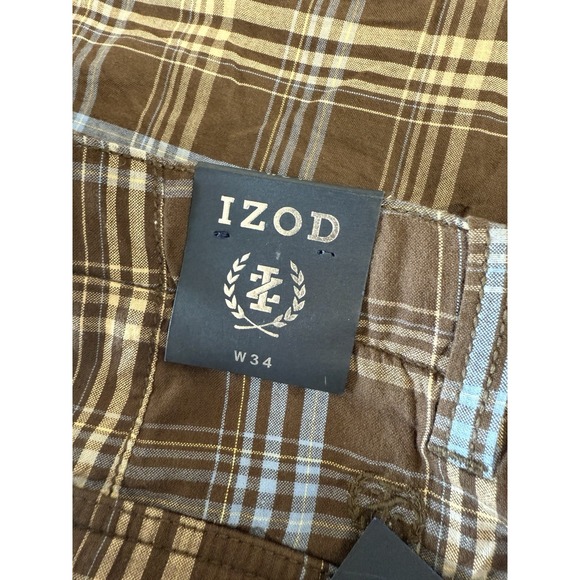 IZOD PLAID FLAT FRONT CHINO SHORTS MENS SIZE 34 - Picture 6 of 14